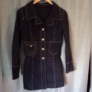YAZ GATO Navy Blue 3/4 Length Coat White Stitching Women's Juniors Size Small